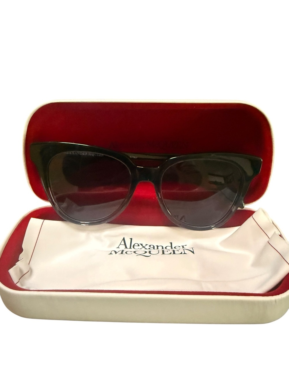 ALEXANDER MCQUEEN WOMENS CAT EYE GREY GREY BLUE DESIGNER EYEWEAR with case - Picture 8 of 15